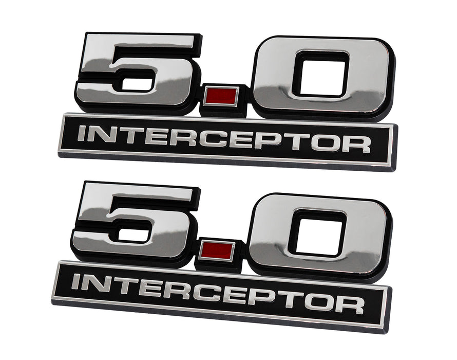 5.0 Interceptor 4pc Emblems in Chrome Black & Red - 5" Long
