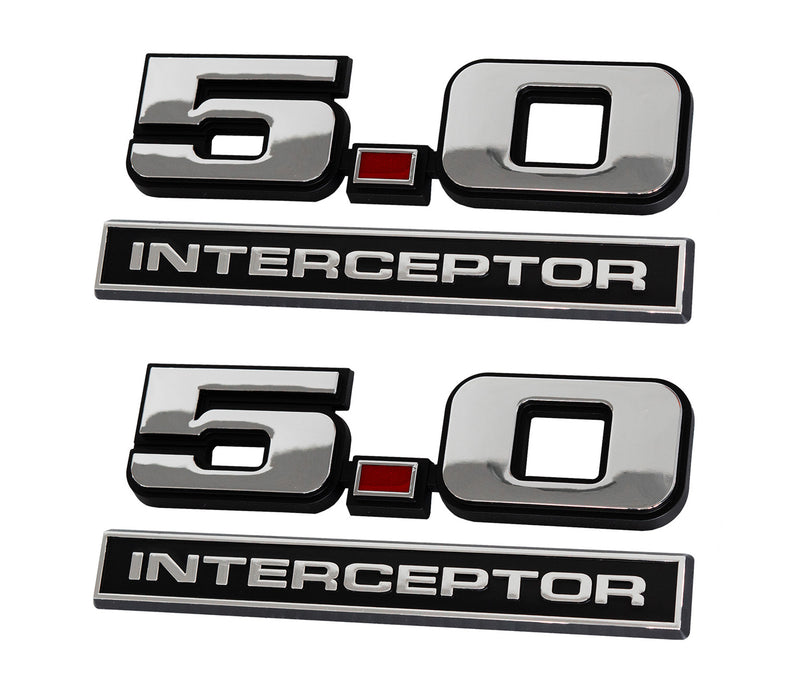 5.0 Interceptor 4pc Emblems in Chrome Black & Red - 5" Long