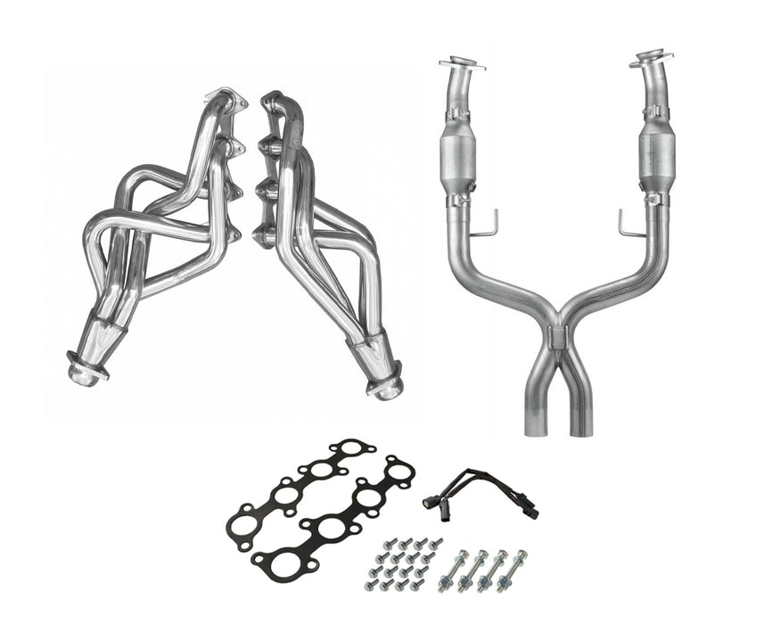 2005-2010 Mustang GT 4.6 3V Long Tube Headers with EPA Compliant High Flow Catted X-Pipe Kit 304 Stainless Pypes HDR55SEK