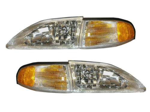 1994-1998 Mustang Cobra 4 piece Stock Headlights with Amber Side Markers Set