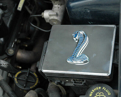 1998-2004 Mustang Polished Stainless Steel Fuse Box Cover w/ Blue Cobra Emblem!