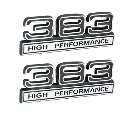 383 High Performance 6.2L Engine Emblems Badges in Chrome & Black - 4" Long Pair