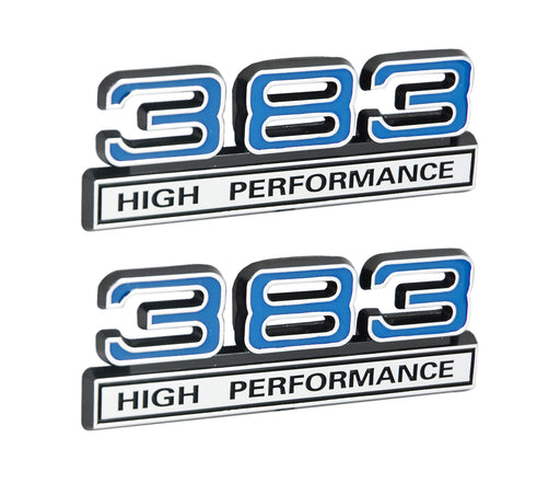 383 High Performance 6.2L Engine Emblems Badges in Chrome & Blue - 4" Long Pair