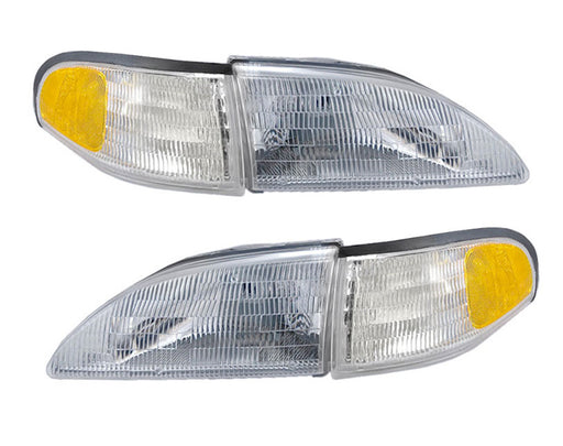 1994-1998 Mustang Stock 4 piece Front Headlights w/ Amber Side Markers Lights