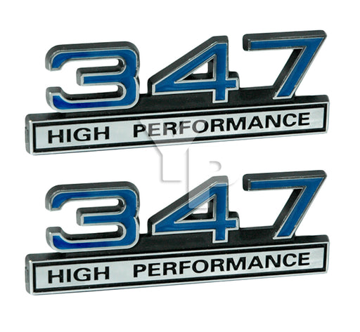 Mustang Blue 347 High Performance Emblem Badge Logo with Chrome Trim - Pair