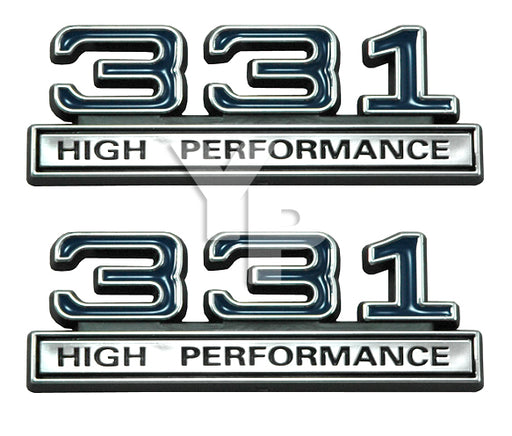 331 5.4 Liter Engine High Performance Emblems Badge Chrome & Blue - 4" Long Pair