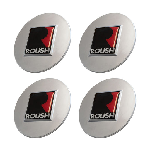 1994-2022 Ford Mustang 2.5" Roush R Silver Wheel Center Caps Set of 4