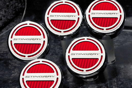 2014-2019 C7 Corvette Automatic Engine Cap Covers Set Red w/ Stingray Logos 5pc