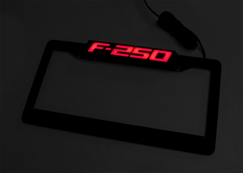 1999-2018 Ford F250 Super Duty Red LED Light Up Billet License Plate Frame Black