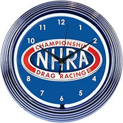 National Hot Rod Association NHRA Drag Racing Neon Wall Clock Blue & Chrome with White Illumination