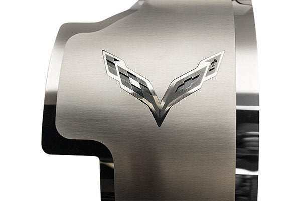 2014-2019 C7 Corvette Stainless Steel Alternator Cover with Crossed Flags Emblem