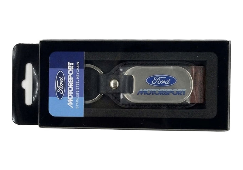 Ford Motorsport 80s Logo Keychain M-1800-FM Stainless Steel & Black Leather
