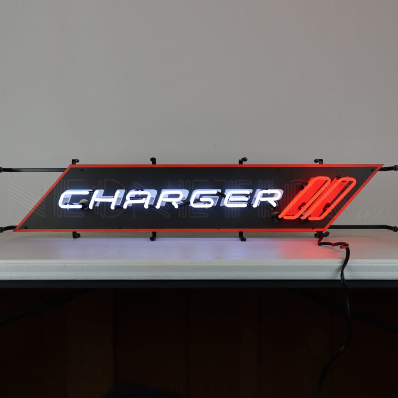 Dodge Charger Neon Red & White Light Up Garage Wall Sign 36" x 8"