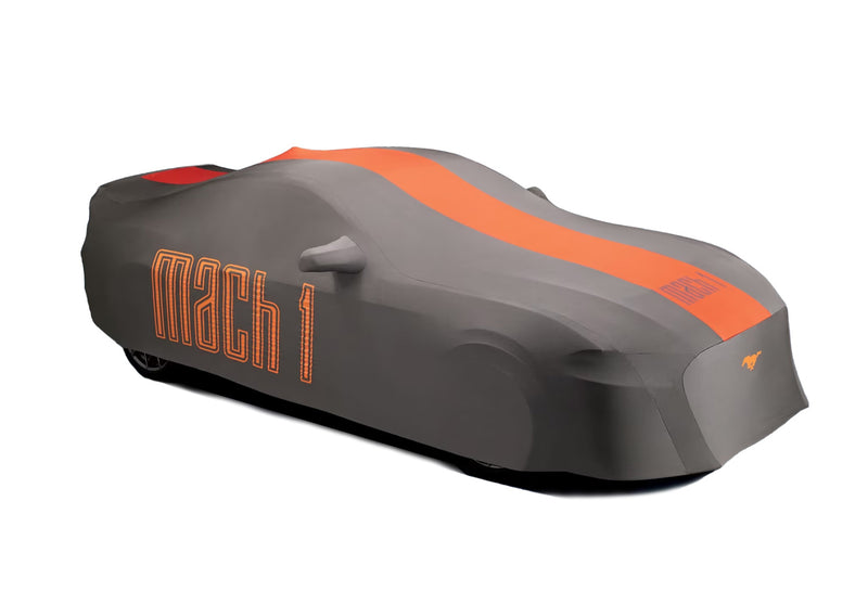 2021-2023 Mustang Mach 1 High Wing OEM Genuine Ford Indoor Car Cover Grey & Orange