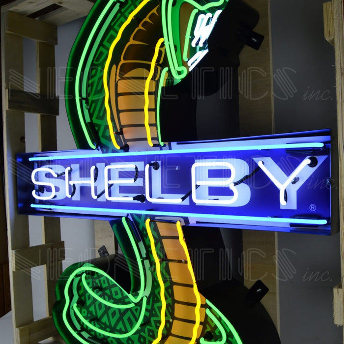 Shelby Cobra Light Up Neon Garage Wall Sign in Steel Can Housing 43"x45"x6"
