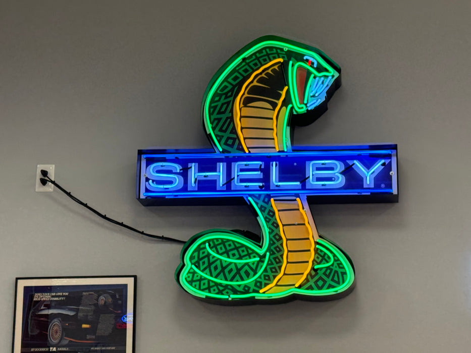 Shelby Cobra Light Up Neon Garage Wall Sign in Steel Can Housing 43"x45"x6"