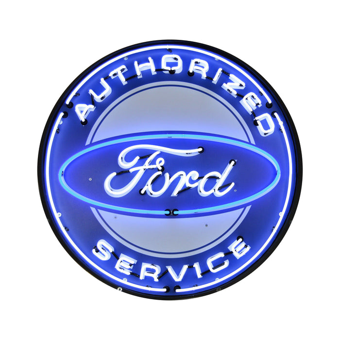 Authorized Ford Service Light Up Neon Garage Wall Sign in Steel Can Housing 36"x36"x6"