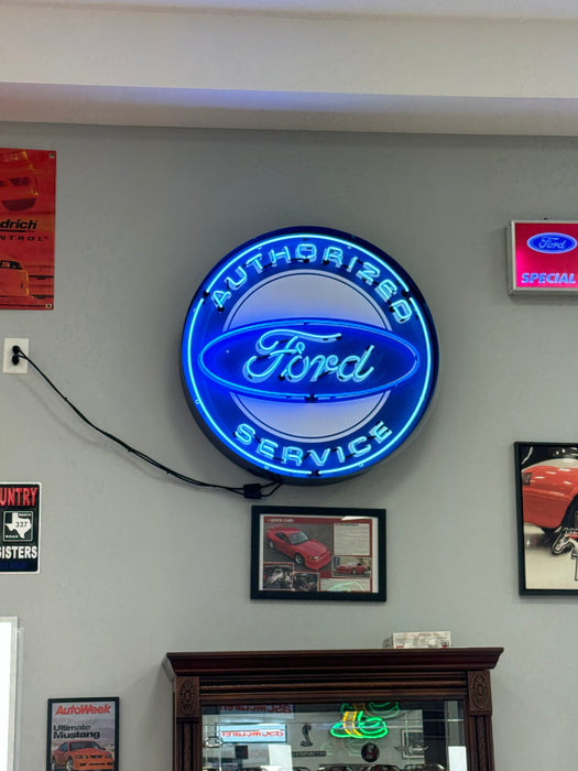 Authorized Ford Service Light Up Neon Garage Wall Sign in Steel Can Housing 36"x36"x6"