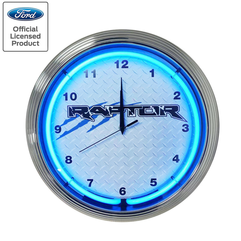Ford Raptor Clocks Ford Raptor Blue Light Up Neon Garage Man Cave Wall Clock w/ Chrome Tr ...