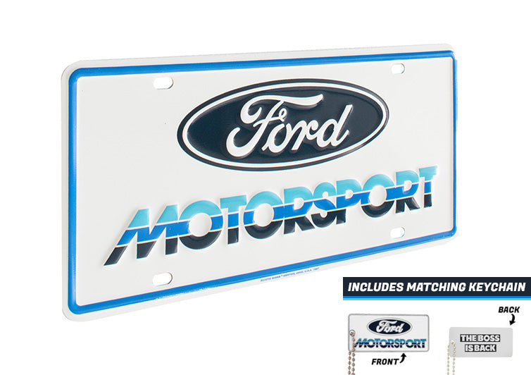 Ford Motorsport Early 1980s Style Logo Blue 3 Color Metal License Plate Insert & Keychain