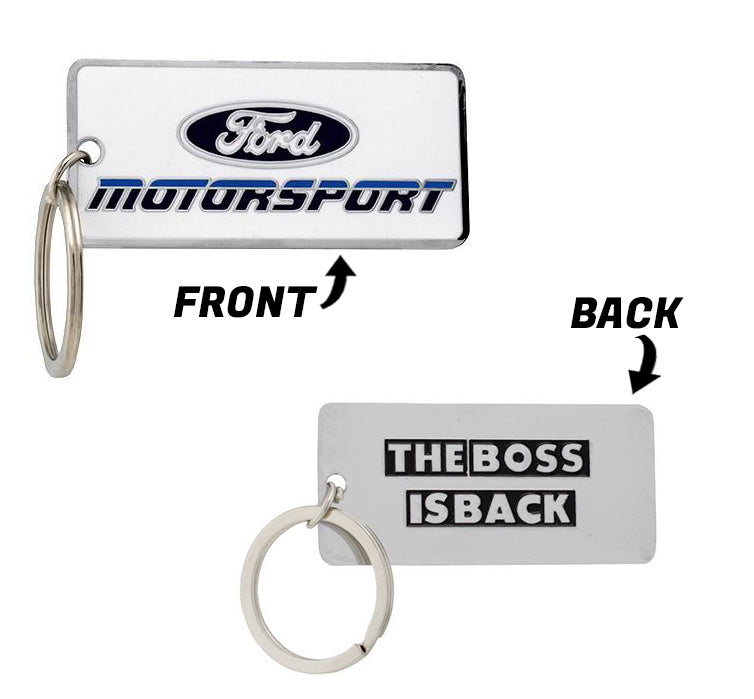 Ford Motorsport Late 1980s Style Logo Blue Metal License Plate Insert, Keychain, & Emblem
