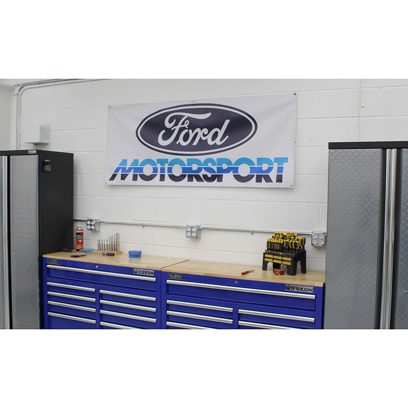 Ford Motorsport Early 1980s Style 3-Color Blue Logo Garage Wall Banner Sign 68" x 36"
