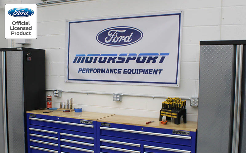 Ford Motorsport Late 1980s Style 2-Color Blue Logo Garage Wall Banner Sign 60" x 28"