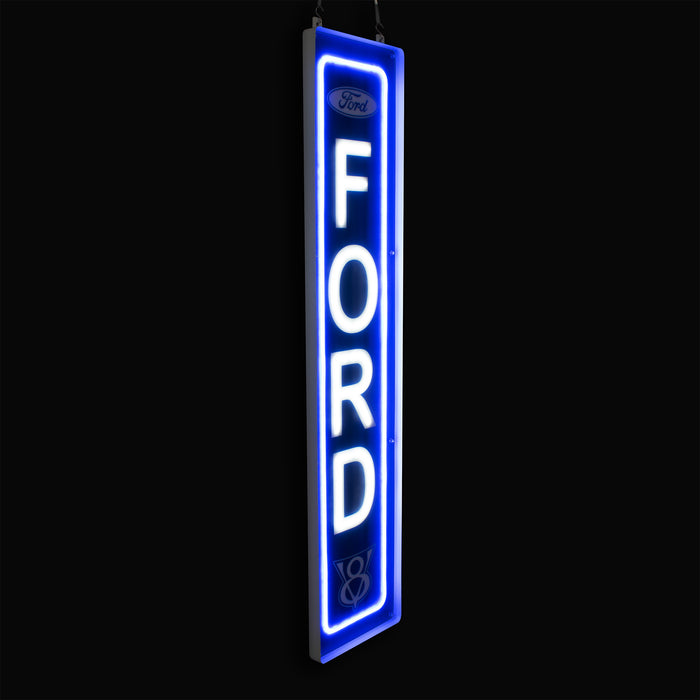 Ford Vertical Garage Wall Blue Light Up LED Flex Neon Sign 47" x 10"