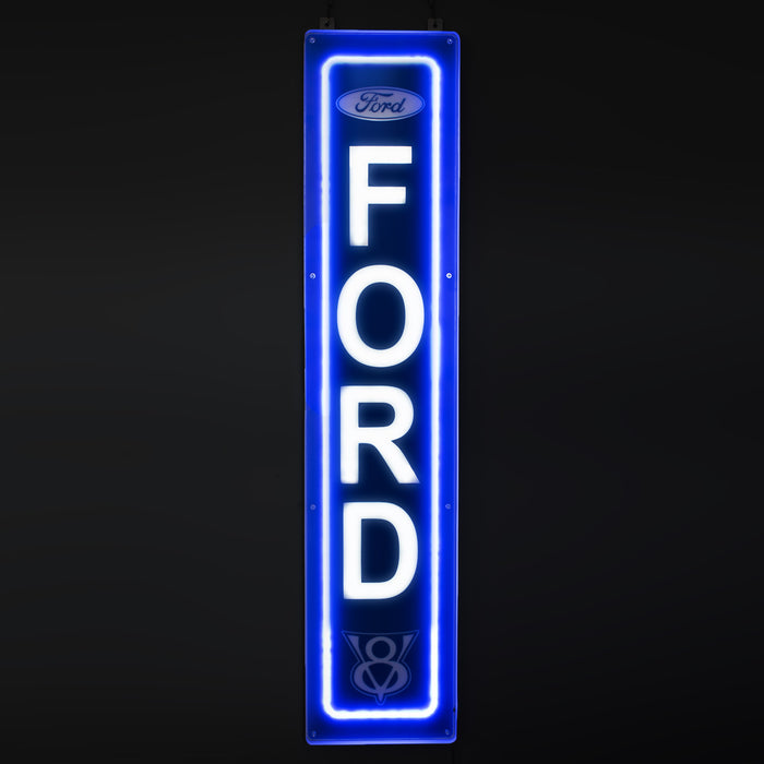 Ford Vertical Garage Wall Blue Light Up LED Flex Neon Sign 47" x 10"