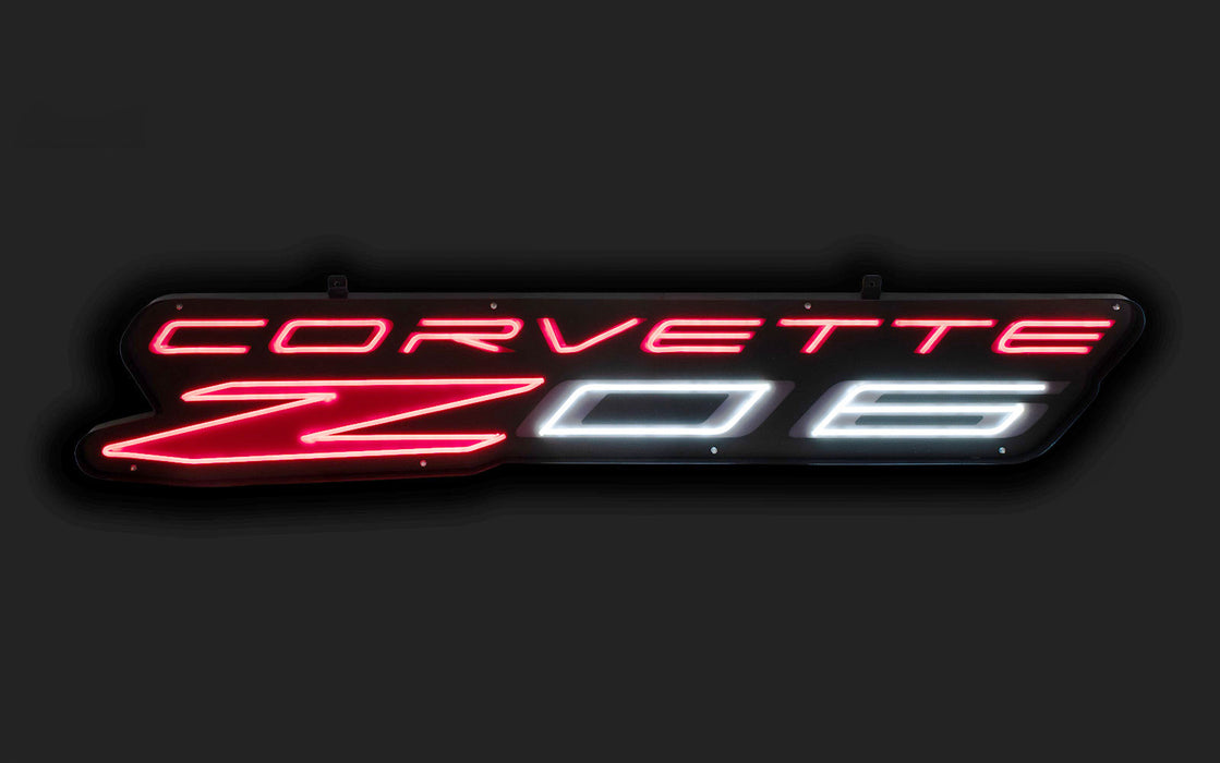 Chevrolet Corvette Z06 Light Up LED Flex Neon Garage Wall Sign in Steel Housing 60" x 11" x 1"