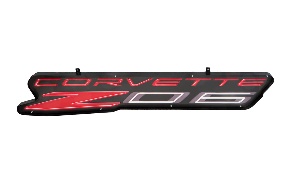 Chevrolet Corvette Z06 Light Up LED Flex Neon Garage Wall Sign in Steel Housing 60" x 11" x 1"