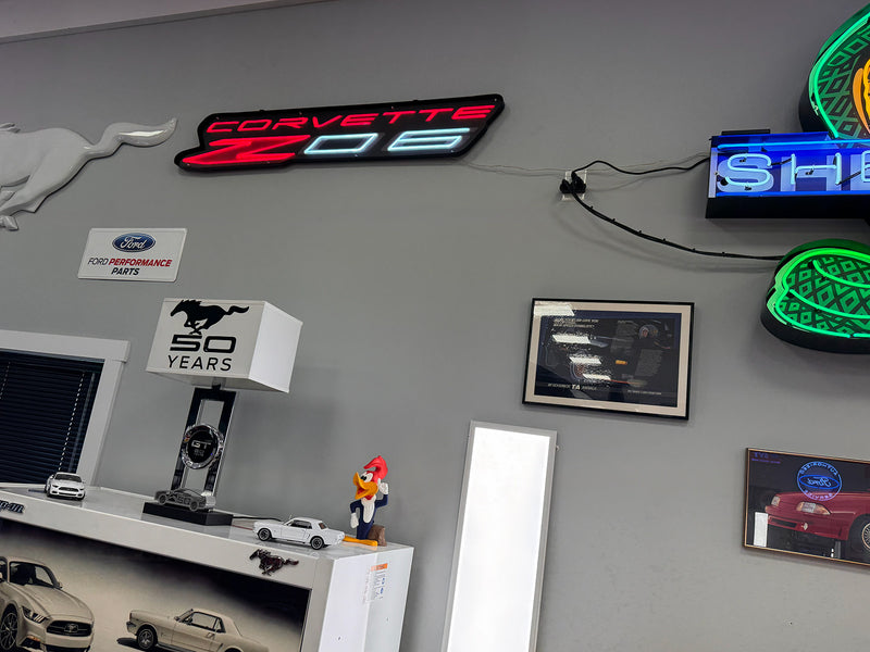 Chevrolet Corvette Z06 Light Up LED Flex Neon Garage Wall Sign in Steel Housing 60" x 11" x 1"