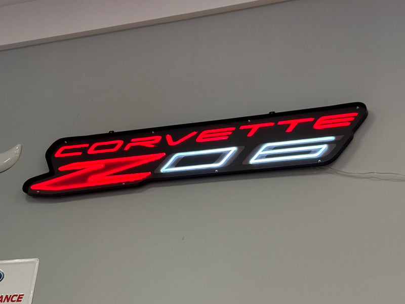 Chevrolet Corvette Z06 Light Up LED Flex Neon Garage Wall Sign in Steel Housing 60" x 11" x 1"