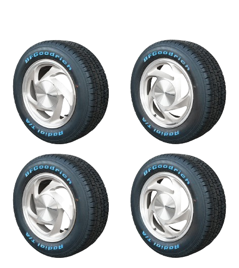 1989-1990 ASC McLaren Mustang OEM Silver Wheels & Tires w/ Center Caps Set of 4