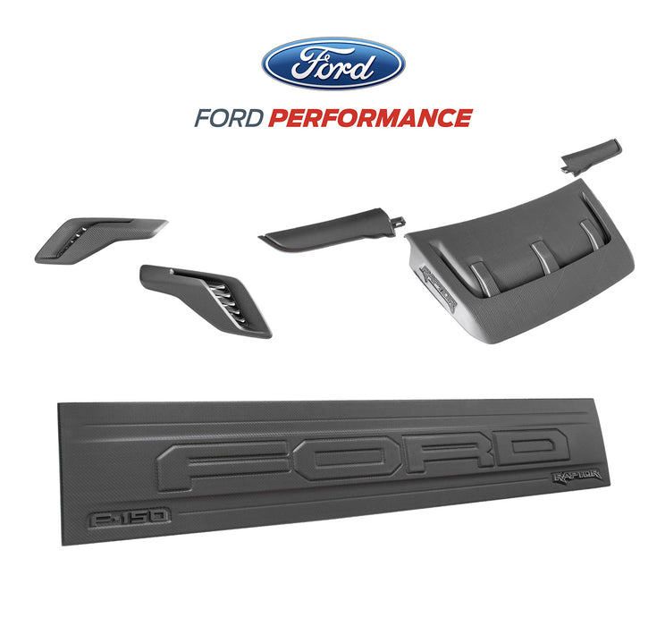 2021-2024 Ford F-150 Raptor OEM Real Carbon Fiber Rear Tailgate, Hood Vent & Fender Side Vents - Matte Finish