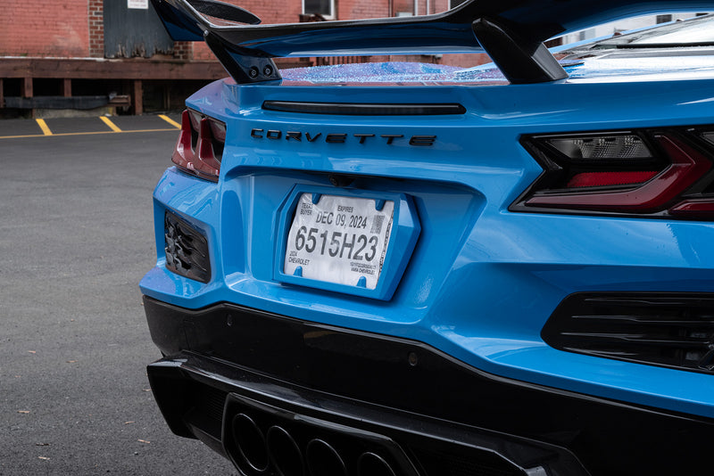 2020-2026 Corvette C8 Painted Rear License Plate Frame Bezel GMO Rapid Blue