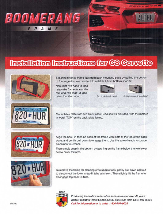 2020-2023 Corvette C8 Painted Rear License Plate Frame Bezel G26 Sebring Orange