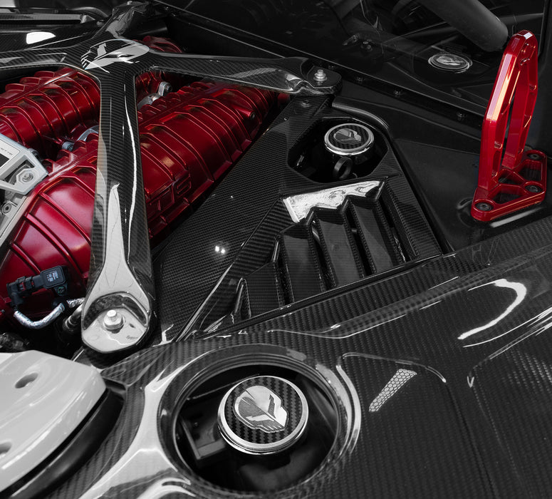 2020-2026 Corvette C8 4pc Stainless Engine Cap Cover Set w/ Carbon Fiber Inserts