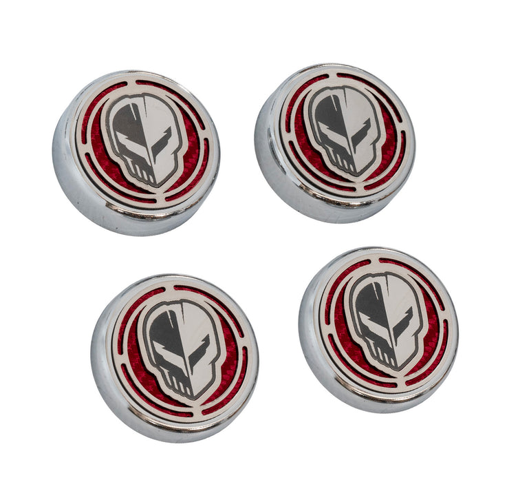 2020-2026 Corvette C8 4pc Stainless Engine Cap Cover Set w/ Red Carbon Fiber Style Inserts