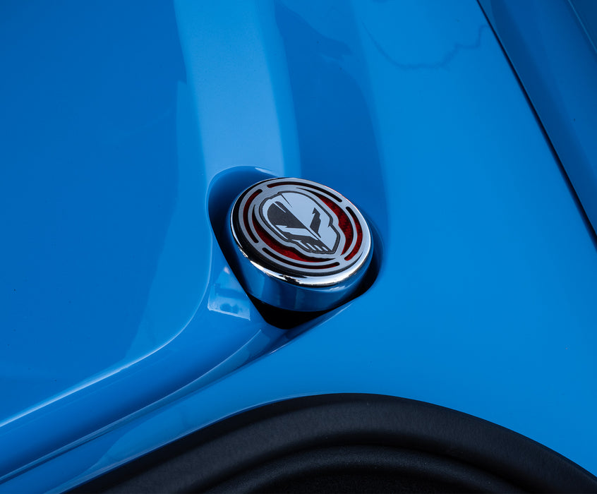 2020-2026 Corvette C8 4pc Stainless Engine Cap Cover Set w/ Red Carbon Fiber Style Inserts