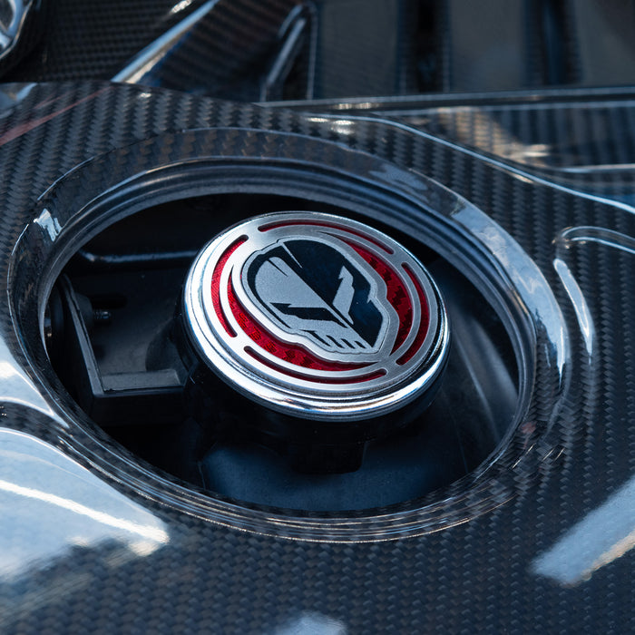 2020-2026 Corvette C8 4pc Stainless Engine Cap Cover Set w/ Red Carbon Fiber Style Inserts