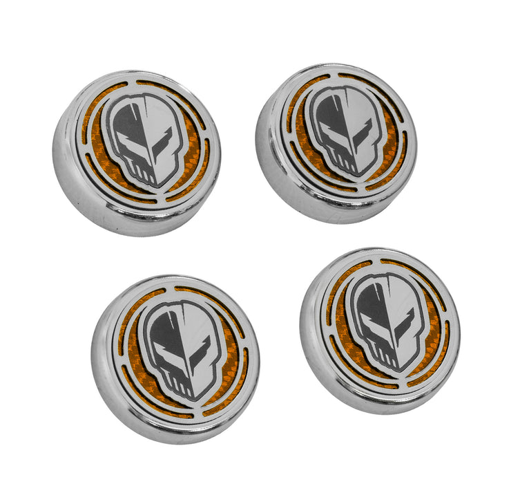 2020-2026 Corvette C8 4pc Stainless Engine Cap Cover Set w/ Yellow Carbon Fiber Style Inserts