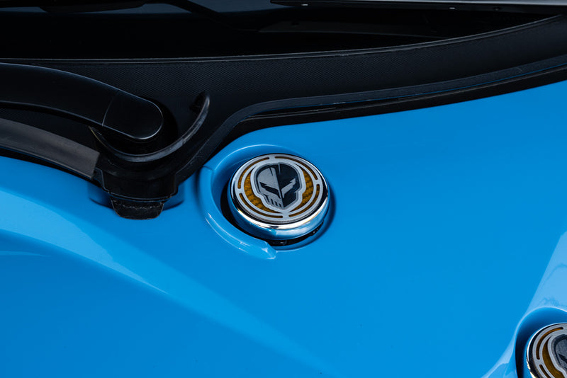 2020-2026 Corvette C8 4pc Stainless Engine Cap Cover Set w/ Yellow Carbon Fiber Style Inserts