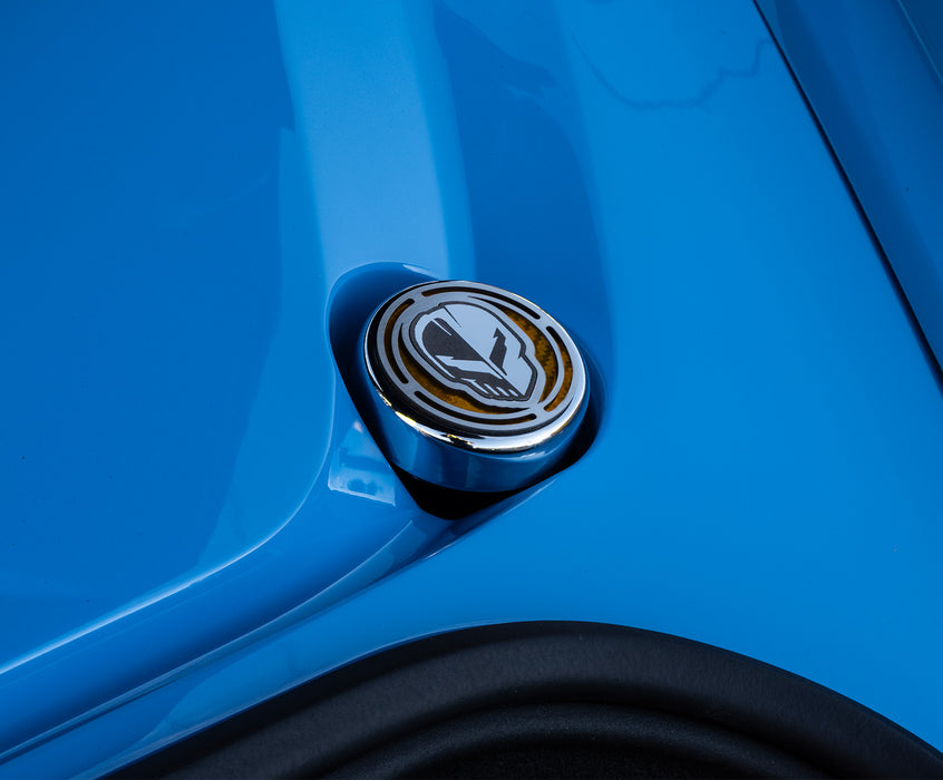 2020-2026 Corvette C8 4pc Stainless Engine Cap Cover Set w/ Yellow Carbon Fiber Style Inserts