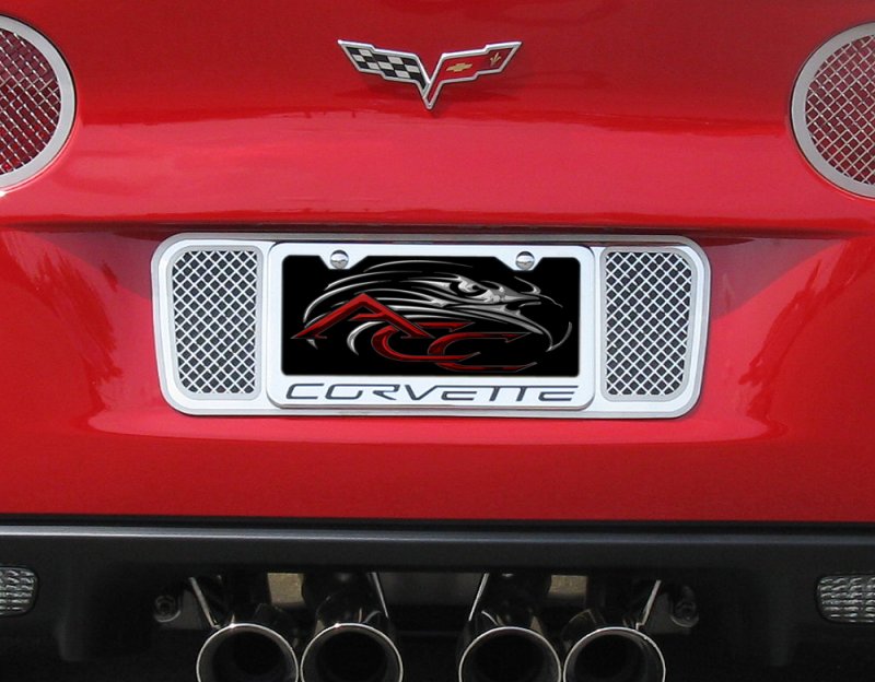 2005-2013 Corvette C6 American Car Craft Stainless Steel Tag Back Laser Mesh License Plate Trim
