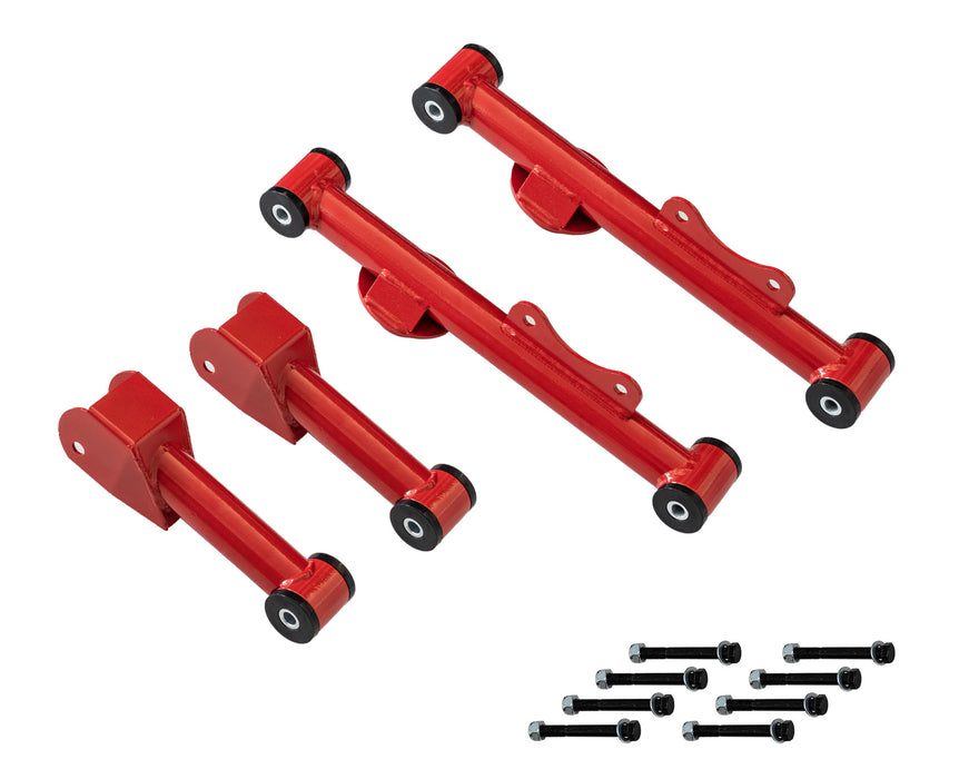 1979-2004 Ford Mustang Red Upper & Lower Rear Tubular Control Arms w/ Hardware