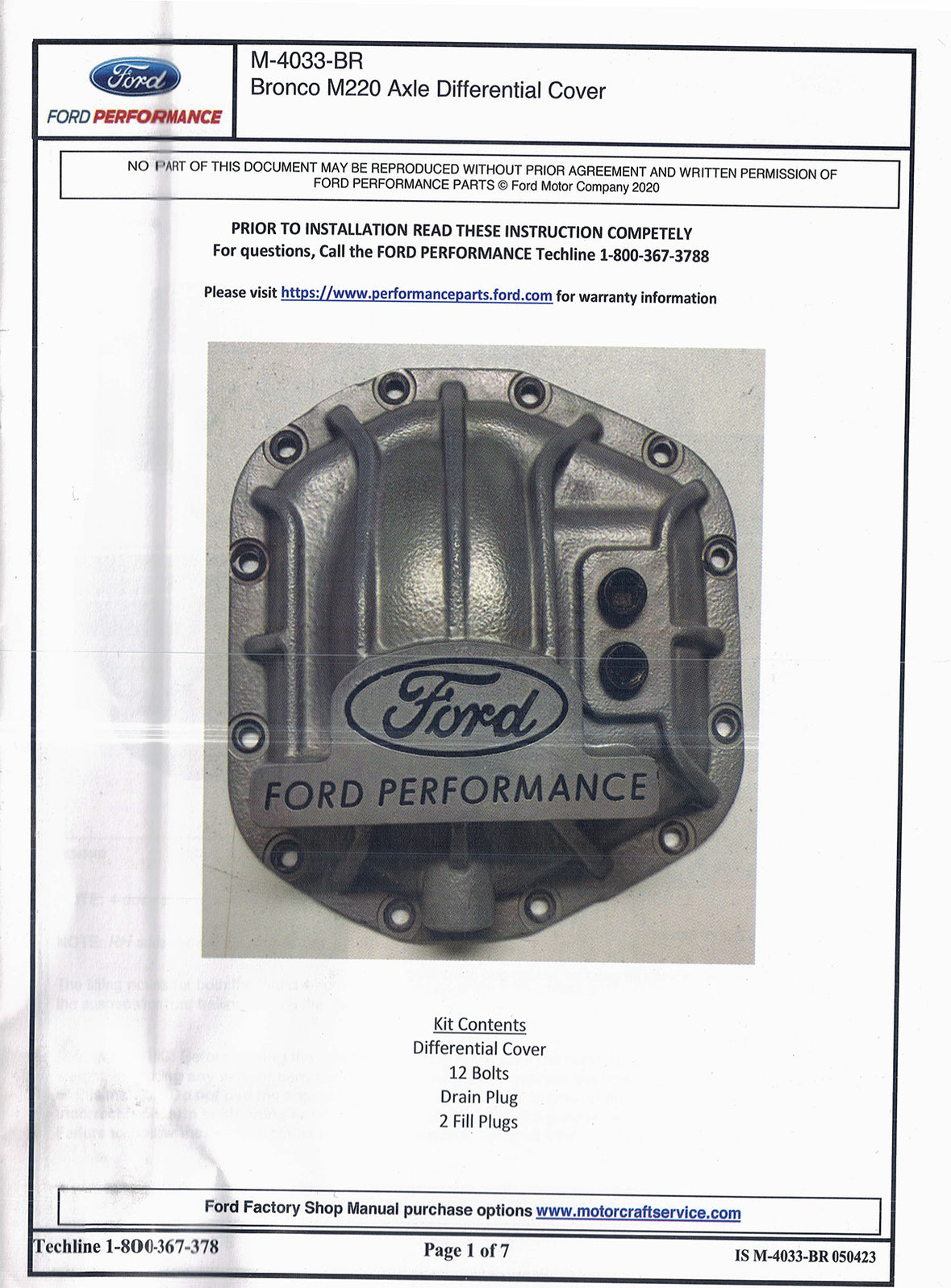 2021-2025 Bronco OEM M-4033-BR M220 HD Rear Axle Differential Cover ...