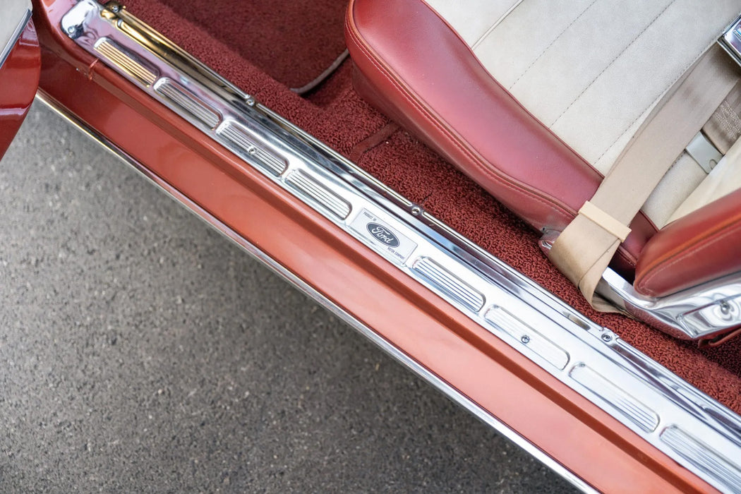 1965-1966 Ford Mustang Coupe Bottom Door Sill Step Plates w/ Emblems & Screws Pair LH RH