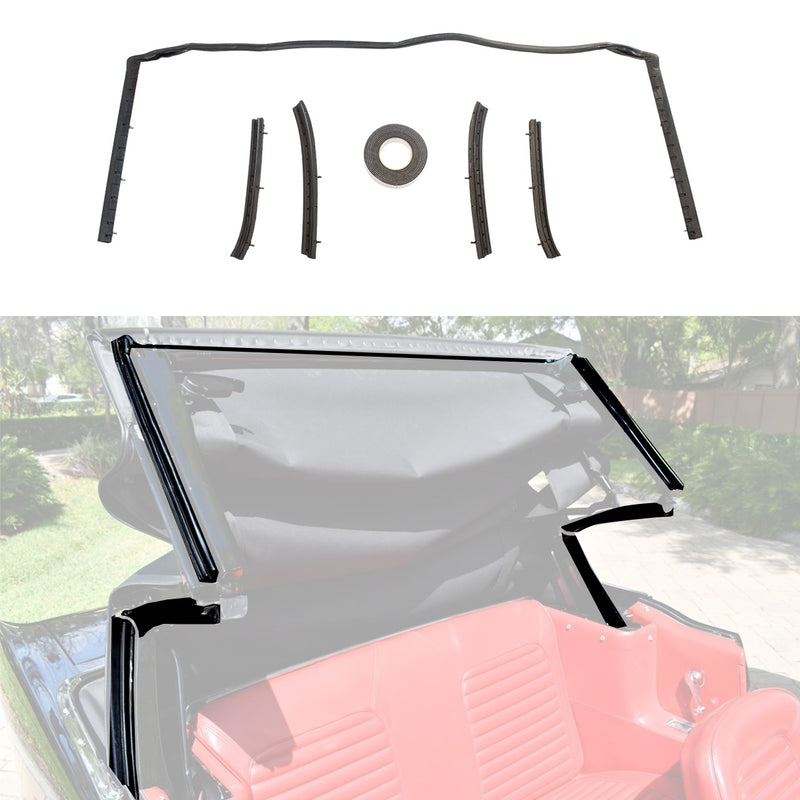 1965-1968 Ford Mustang Convertible Top Header & Side Rail 6pc Weatherstrip Kit
