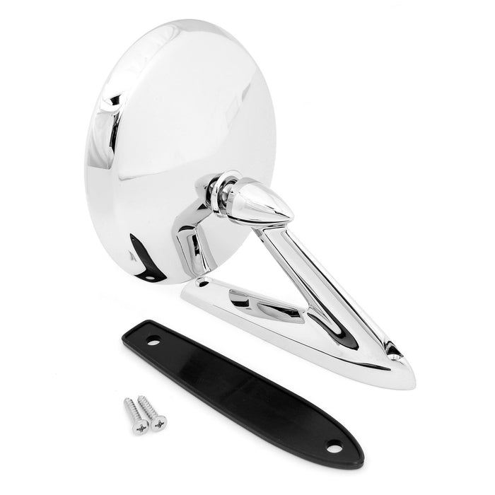 1965-1966 Ford Mustang Complete Chrome Round Outside Mirror for Driver or Passenger Side